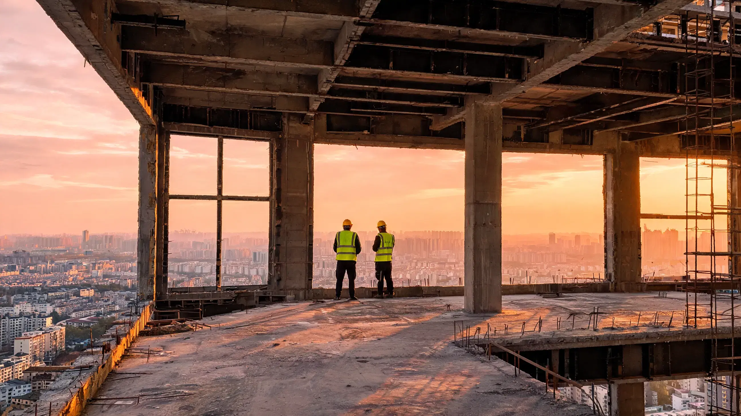 A project office overlooking a construction site